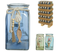 Theelichthouder met zand en schelpen glas D9,5 H18 cm 3 ass