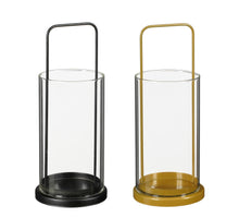 Windlicht zwart goud 2 assorti PDQ - h25,5xd11cm