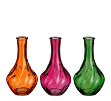 Vaas glas groen oranje roze 3 assorti - h17xd9cm