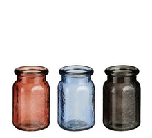 Sally vaas glas l.roze blauw zwart 3 assorti - h14xd8cm