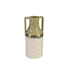 Vaas aardewerk ecru groen - l9,5xb9xh20cm