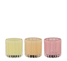 Theelicht houder glas l.geel l.roze oranje 3 assorti - h8,5xd9cm