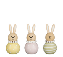 Decoratie konijn l.geel l.roze l.groen 3 assorti - h11xd5,5cm