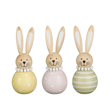 Decoratie konijn geel groen roze 3 assorti - h17xd6cm