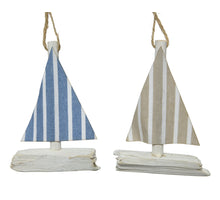 Sailingboat paulownia wood white washed 2col assorted 2x9x12cm