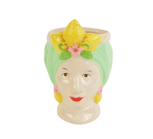 WOMAN HEAD POT CERAMIC D8X12H GREEN