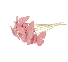 Pak á 10 Vlinder roze hout op 50cm stok