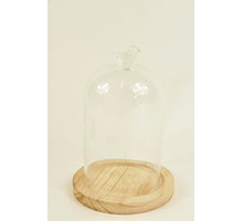 BELL GLASS BIRD D13X19H ON WOODEN BASE NATURAL