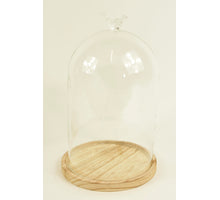 BELL GLASS BIRD D17X28H ON WOODEN BASE NATURAL