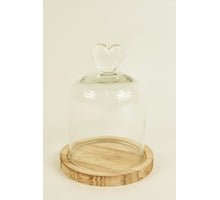 BELL GLASS HEART D10X13.5H ON WOODEN BASE NATURAL