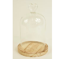 BELL GLASS HEART D11X16.5H ON WOODEN BASE NATURAL