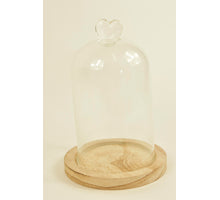 BELL GLASS HEART D13X19H ON WOODEN BASE NATURAL