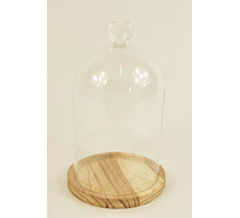 BELL GLASS HEART D14X22H ON WOODEN BASE NATURAL