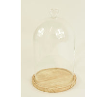 BELL GLASS HEART D17X27H ON WOODEN BASE NATURAL