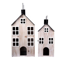 SET 2 LANTAARNS HOUTEN HUIZEN 34x33x66CM