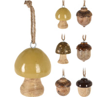 PADDESTOEL EN NOOT HANGDECO HOUT 8CM 6 ASSORTIE