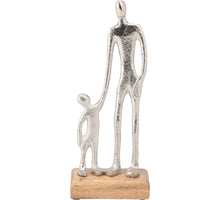 SCULPTUUR MAN EN KIND ALUMINIUM 10X5X24CM ZILVER
