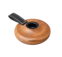 KANDELAAR ACACIA HOUT MET LEREN HANDVAT 12X10X4CM