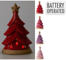 KERSTBOOM PORSELEIN MET LED 14,5X10X22CM 4 ASSORTIE KLEUR