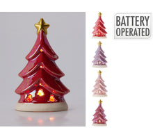 KERSTBOOM PORSELEIN MET LED 11X7,5X17,5CM 4 ASSORTIE KLEUR