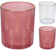 TEA LIGHT HOLDER WITH GOLD PRINT D7 H8CM 2 ASSORTED