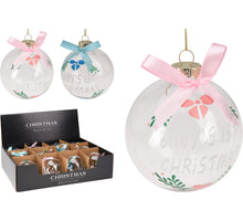 KERSTBAL GLAS BABY TEKST D8 CM 2 ASSORTIE KLEUR