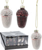 OAK LEAF GLASS HANGING DECORATION SET OF 6 D4 H6.5CM PINK BORDEAUX ASSORTED