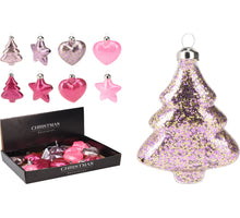Glass ornaments, 8x3x8cm, 12 assorted designs, pink party colours.