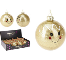 KERSTBAL GLAS D8 CM GEZICHT GOUD 2 ASSORTIE DESIGN