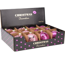 KERSTBAL GLAS D8 CM GEZICHT ROZE FUCHSIA 4 ASSORTIE