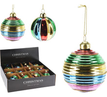 KERSTBAL GLAS D8 CM MULTIKLEUR STREEP 2 ASSORTIE