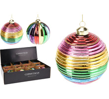 KERSTBAL GLAS D10 CM MULTIKLEUR STREEP 2 ASSORTIE