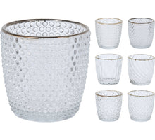 Tealight holder glass clear gold rim 7x8cm 6 assorted