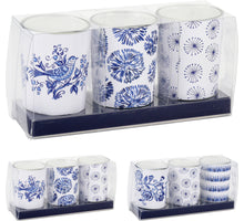SET/3 KAARS IN GLAS DELFT BLAUW D5 H6CM 2 ASSORTIE STIJLEN