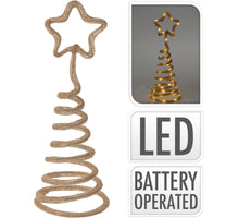 BOOM MET STER JUTETOUW SPIRAAL 38CM MET LED (excl. 3xAA Batterij)