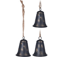 BLACK/GOLD METAL BELL WITH JUTE HANGER D9 H13CM 2 ASSORTED