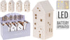 HUIS MET LED PORSELEIN WIT 7,5X6,5X16CM 4 ASSORTIE INCL. 2X LR44
