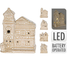 HUIS MET LED PORSELEIN BEIGE 7,5X7CM 4 ASSORTIE INCL. 2X LR44