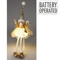 ENGELMEISJE MET LED ZITTEND 21X16X60CM GOUD