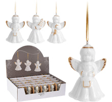 HANGDECO ENGEL BEL PORSELEIN GOUD/WIT 4X3,5X6,5CM 3 ASSORTIE