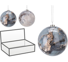KERSTBAL 8CM KUNSTSTOF MARMER BLAUW 2 ASSORTIE