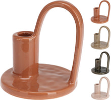 KANDELAAR KERAMIEK MET HANDVAT D10,5 H12CM 4 ASSORTIE KLEUR ''AARDE''