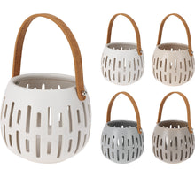 LANTAARN KERAMIEK MET HANDVAT D14,5 H12CM 4 ASSORTIE KLEUR ''GRIJS''