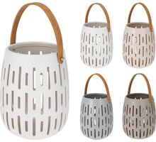 LANTAARN KERAMIEK MET HANDVAT D15,5 H20CM 4 ASSORTIE KLEUR ''GRIJS''