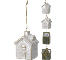 KERSTHUIS HANGDECO PORSELEIN 6X5X8CM 4 ASSORTIE