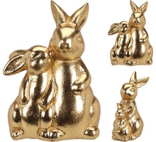 HARE WITH CHILD POLY 11X8X12CM GOLD 2 ASSORTED