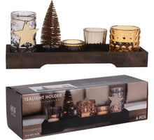 THEELICHTHOUDER SET VAN 6 DELIG 32X10X9,7CM (1 plateau, 4 theelichthouders, 1 boom met led)