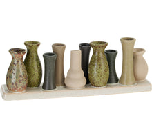 VAASJES OP PLATEAU KERAMIEK 10STS 30X7X10CM GROEN