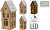 HOUTEN HUIS + SNEEUW 8X9X18CM MET LED/TIMER EXCL. 2X AAA 2 ASSORTIE