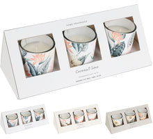 SET/3 KAARS IN GLAS MET PRINT BLOEMEN D5 H6CM 3 ASSORTIE